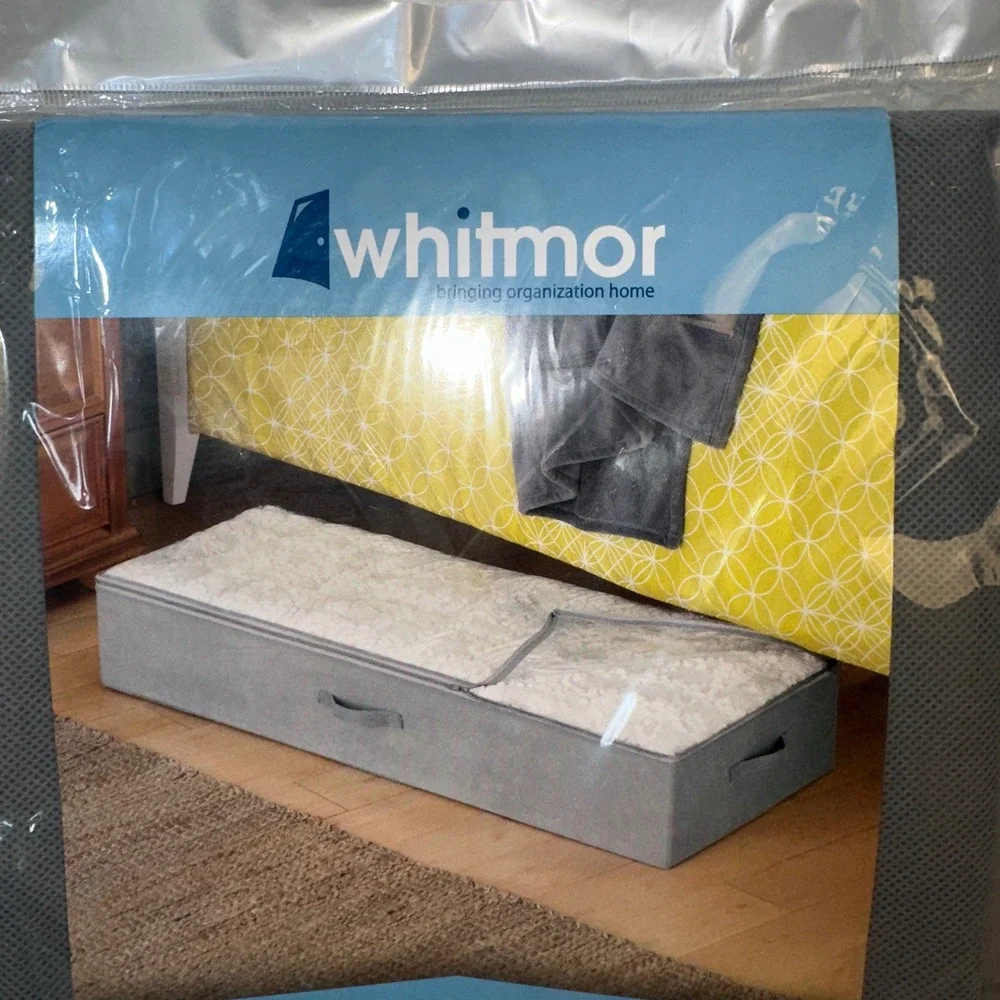 Whitmor Underbed Storage Bag Gray‎ Zippered Clear Top 18x42x8 6744-9363-GRAY NEW